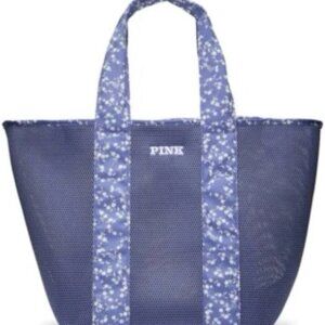 Victoria’s Secret Pink Mesh Pool Beach Blue Floral Tote Zip Top NWT